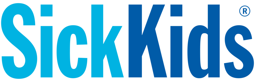 The logo features the word "SickKids" in a bold, blue gradient font with a registered trademark symbol in the top right corner.