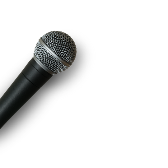 A black handheld microphone with a silver mesh grille is angled to the left, casting a soft shadow on a dark background—perfect for hosting mental health workshops or impactful conversations.